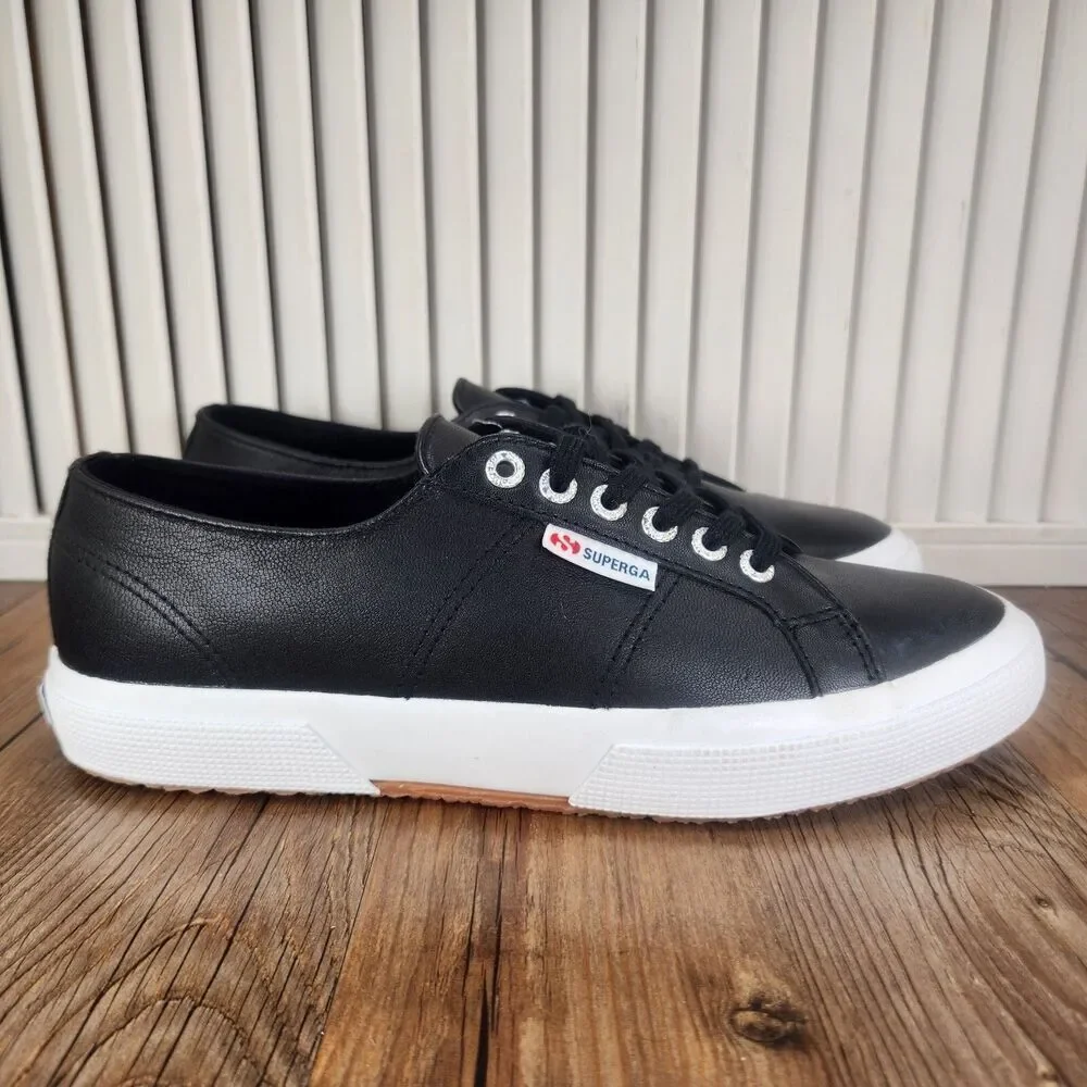 Superga 2750 Nappa Leather Sneakers Womens Size 10 Black Low Top Fashion Shoes